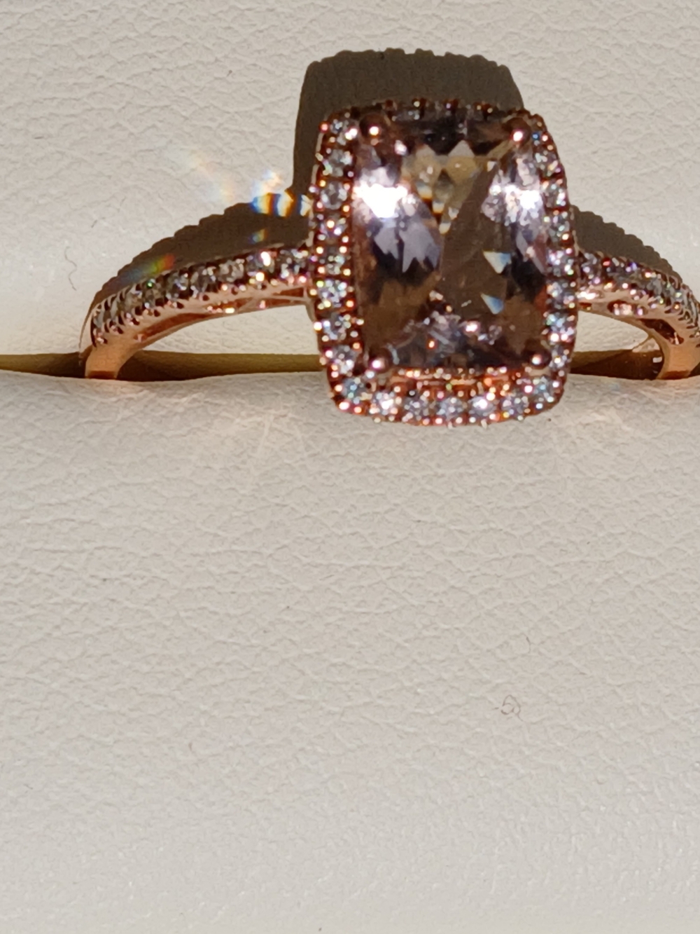 10k Rose Gold Halo Cushion-Cut Morganite Ring